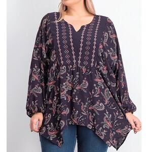 Plus Size Tunic 1X Plus Size Paisley Purple Embroidered